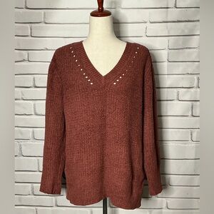3/$10 SO Women's V-Neck Sweater in Warm Brown
